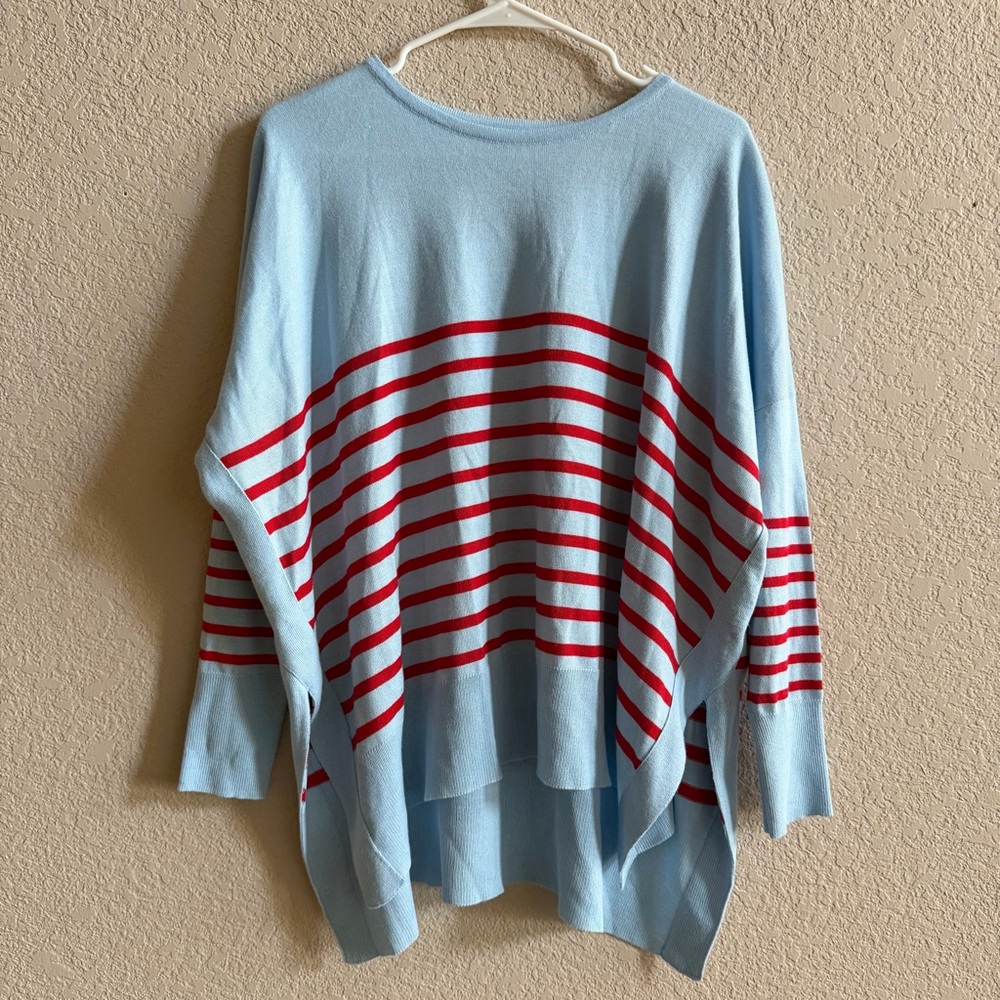 Mersea Light Blue and Red Striped Crewneck Sweater. In excellent condition. - Picture 3 of 12